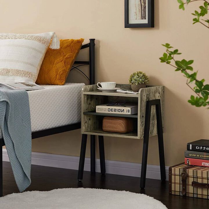 Set of 2 Industrial Style Wood and Metal Side Tables &ndash; Nightstands for Bedroom