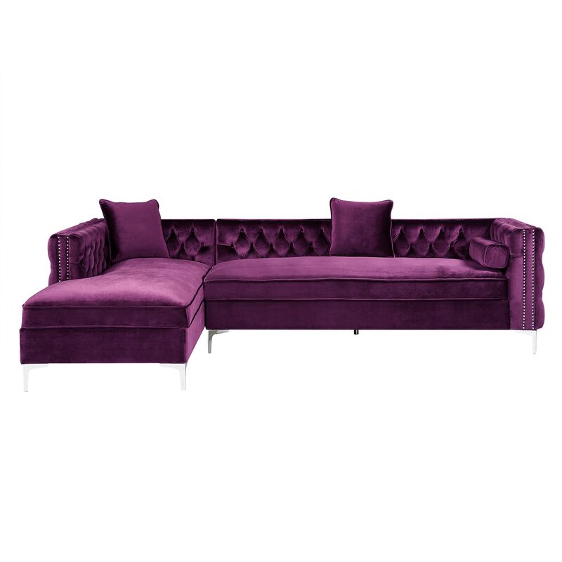 Inspired Home Clarinda Velvet Left Facing Chaise Sectional Sofa