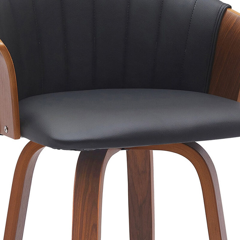 HomeRoots 26" Black and Wood Brown Faux Leather with Solid Wood Swivel Counter Height Bar Chair image number 5