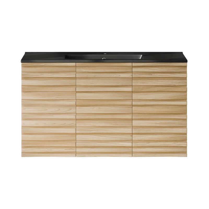 Cascade 36" Wall-Mounted Bathroom Vanity in Natural Oak with Black Sink Top image number 0