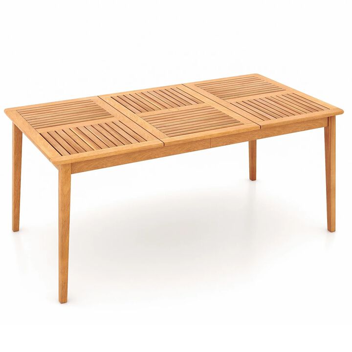 6-Person Outdoor Acacia Wood Rectangular Dining Table with Umbrella Hole