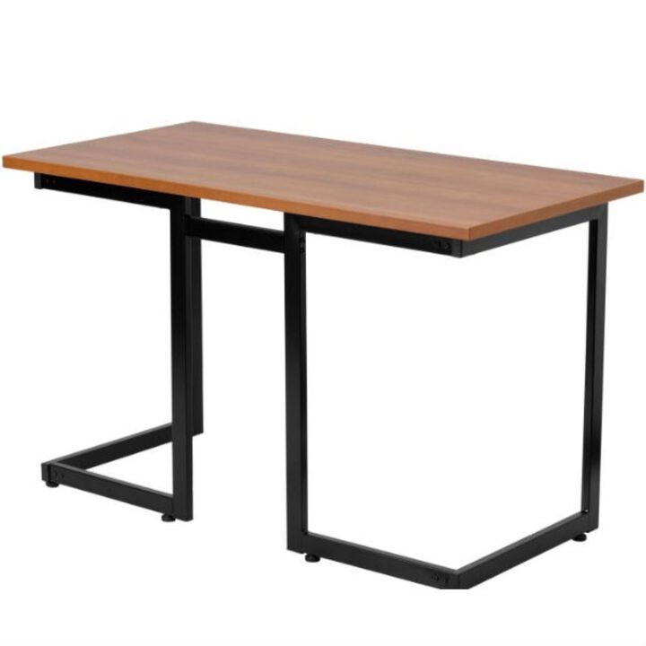Hivvago Modern Black Metal Frame Computer Desk with Cherry Wood Finish Top