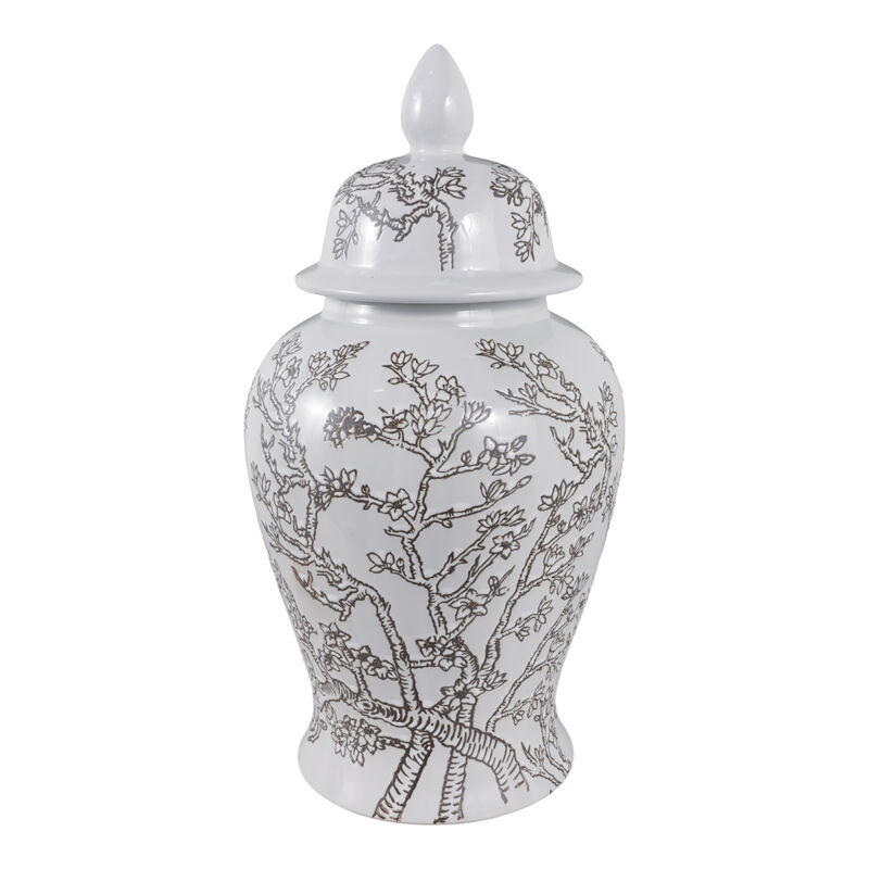 18x9" Cherry Blossom Temple Jar, White/ Brown image number 2