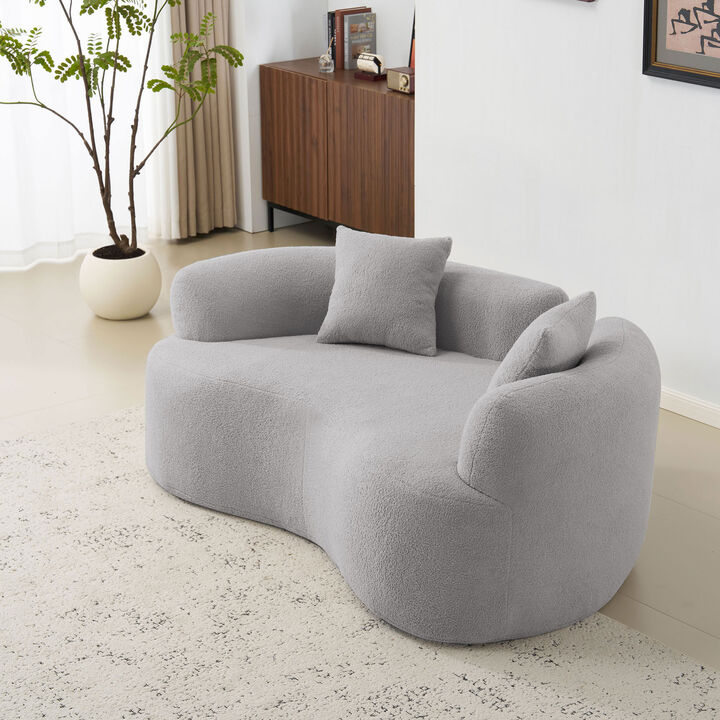 GOODSILO Curved Compact Sofa with Teddy Velvet Upholstery and Medium-Firm Cushion Support