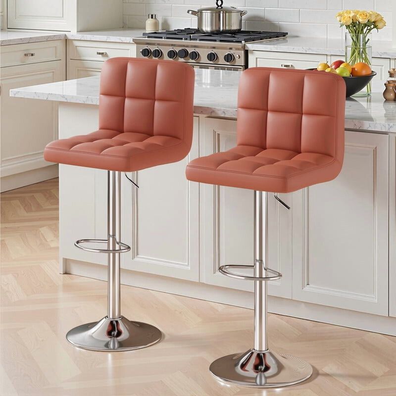 Leather Swivel Bar Stools Set of 2, Durable Adjustable Counter Height Stools with Thickened Backrest, Lightweight Iron Frame 360&deg; Kitchen Island Chairs image number 2