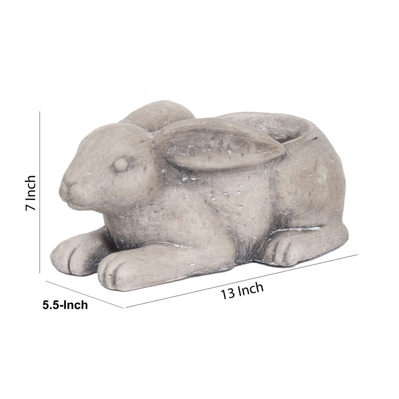 Antique Styled Raw Textured Polyresin Ideal Rabbit Planter, Medium, Gray - Benzara