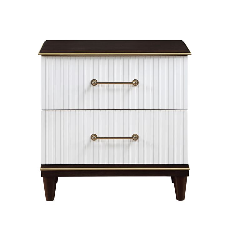 Contemporary White and Cherry Finish 1pc Two Drawers Nightstand 2Tone Finish with Gold Trim Modern