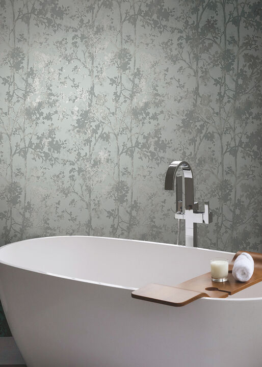 Shimmering Foliage Spa & Silver Wallpaper