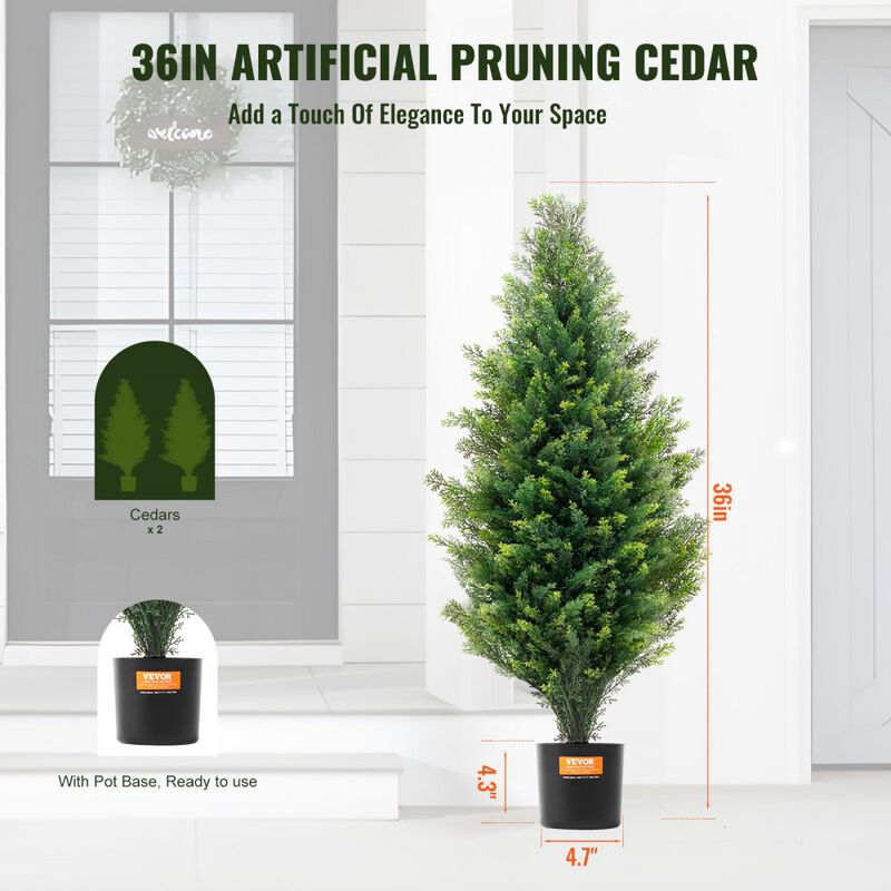 Set of 2 Artificial Cedar Topiary Trees UV Rated Faux Evergreen Plants for Indoor Outdoor-Green image number 2