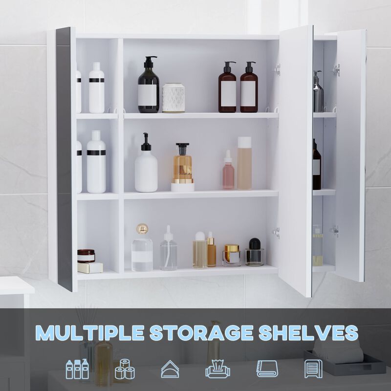 White Bathroom Organizer: LED Mirror Cabinet with USB & 3 Doors