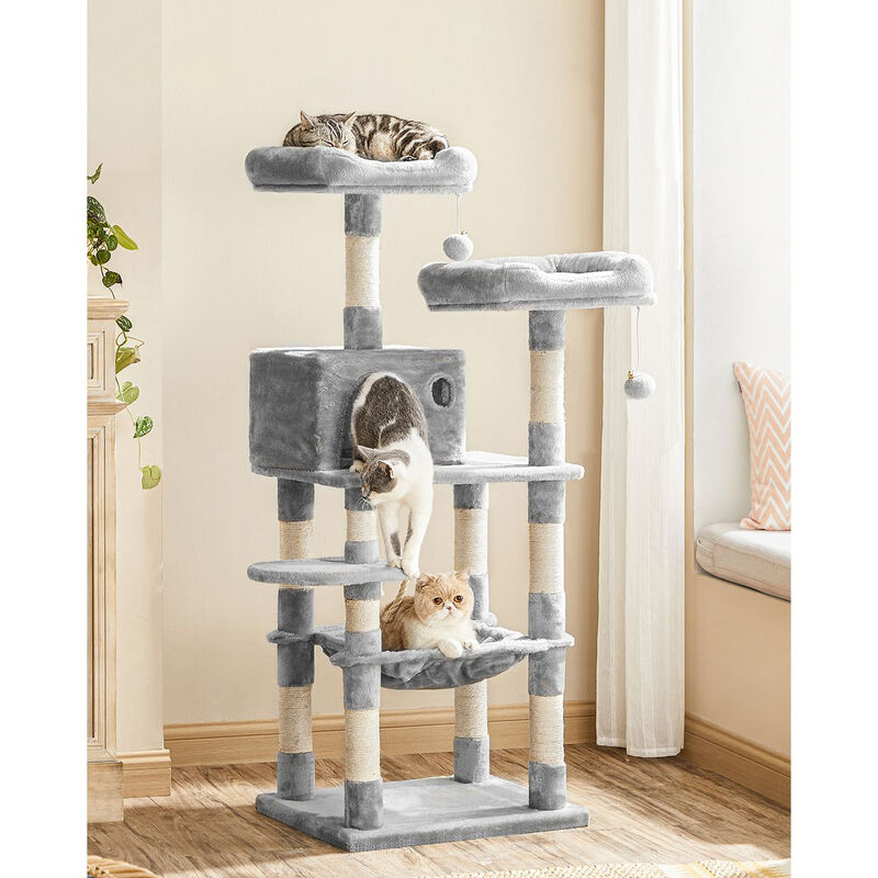 Multi-Level Cat Tree &ndash; 56.3-Inch with Sisal Scratching Posts and Plush Perches