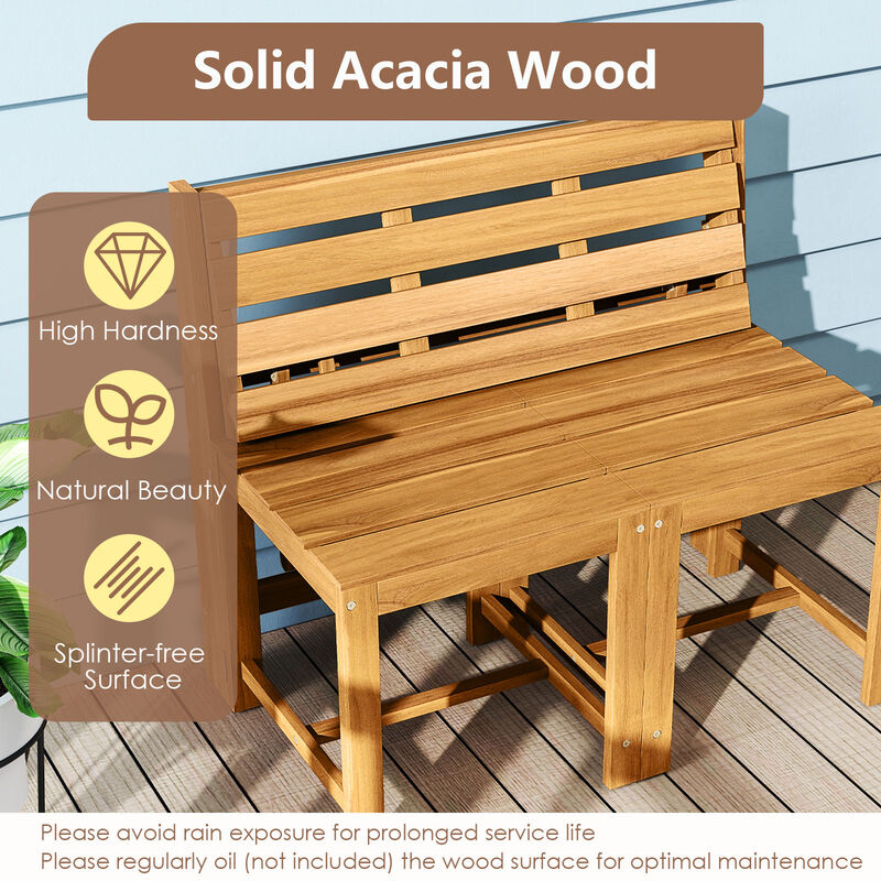 Outdoor 3-in-1 Acacia Wood Loveseat Bench with Slat Design