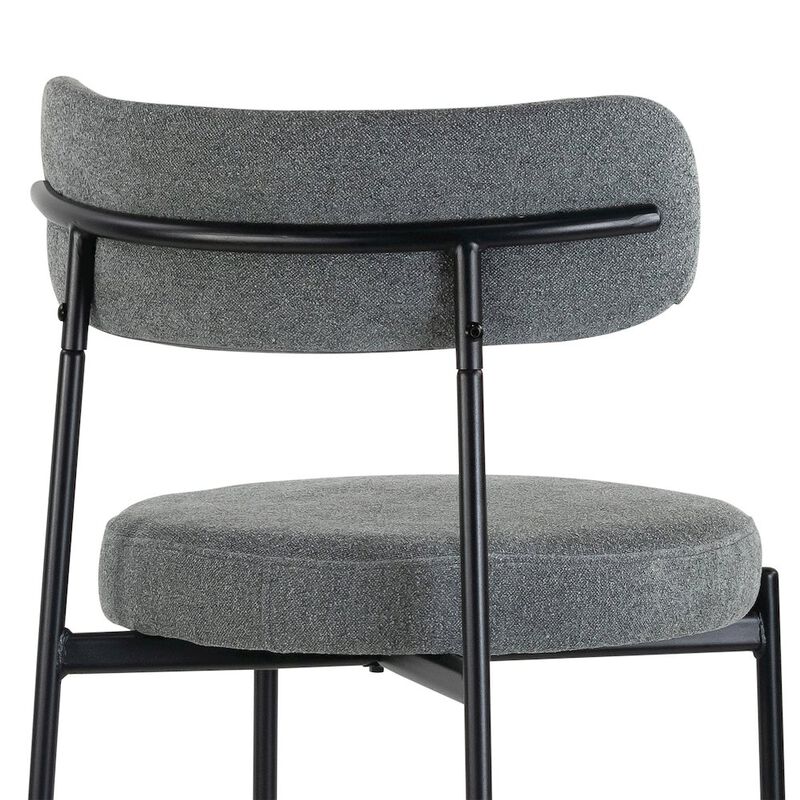 Glamour Home Set of 2 Awen Gray Boucle Bar Stool with Black Legs