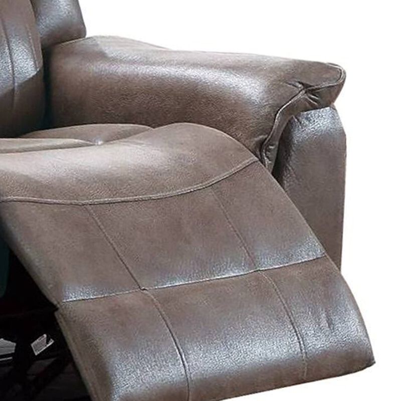 Oya 40 Inch Power Recliner Chair, Pull Tab Mechanism, Rich Brown Leather-Benzara image number 4