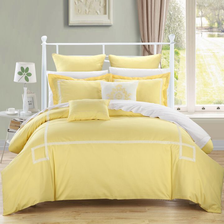 Chic Home Woodford Elegant Microfiber Embroidered 11 Pieces Comforter Bed In A Bag Set - Queen 90x90, Yellow