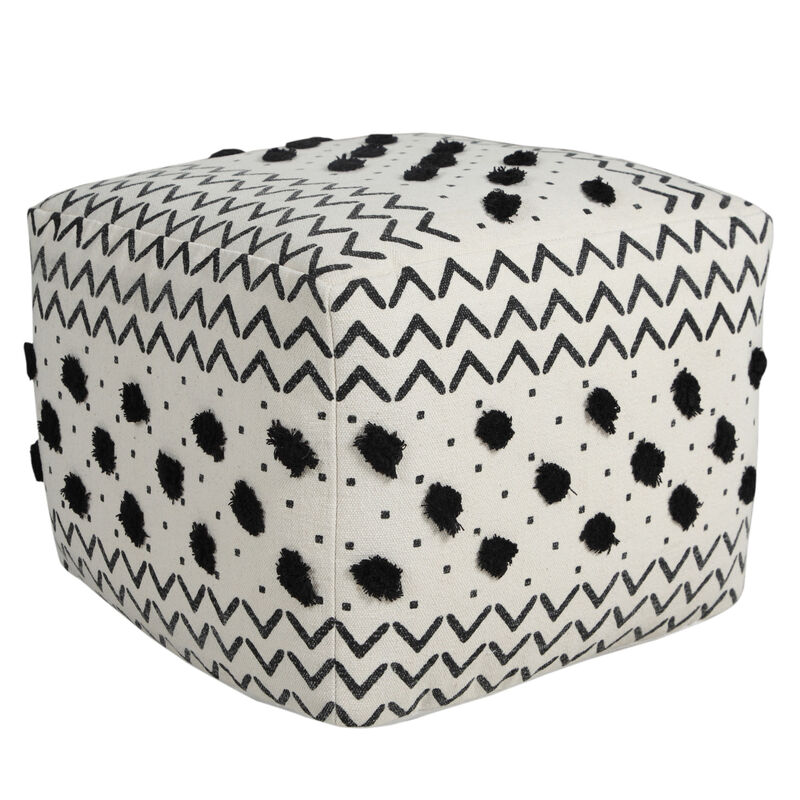 Hivvago 18 Inch White Cotton Chevron Pouf Ottoman