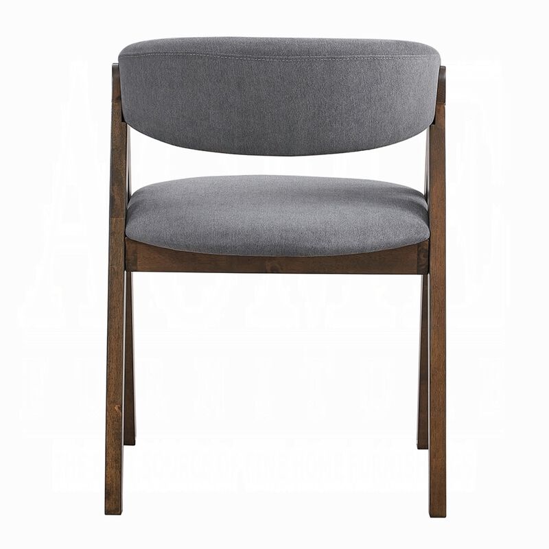 Koko Side Dining Chair Set of 2, Gray Padded Seat and Back, Brown Wood - Benzara