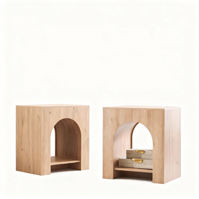 Arched End Table Set of 2 with USB-C Charging Station, 22" Modern Nightstand with Outlet image number 0