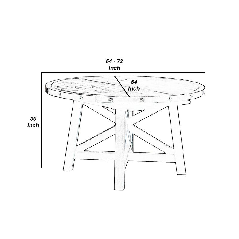 Liu 54 - 72 Inch Round Dining Table, Acacia Wood, Extendable, Dark Brown