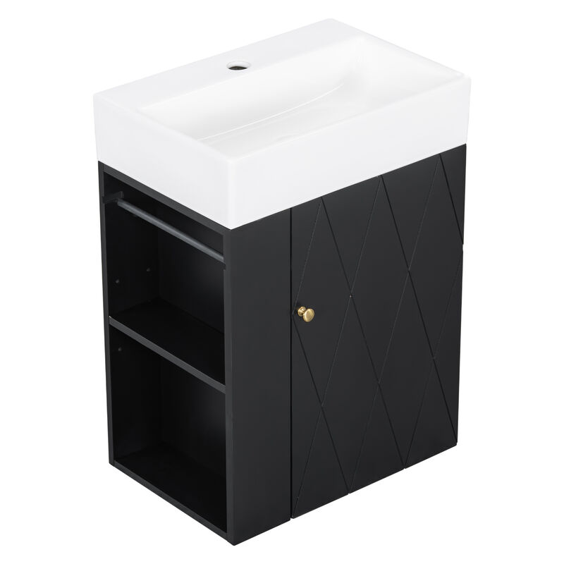 ELEMENT ACE Compact 20-Inch Bathroom Vanity with Diamond Pattern Door Design and Side Storage Shelves for Small Space Organization image number 0