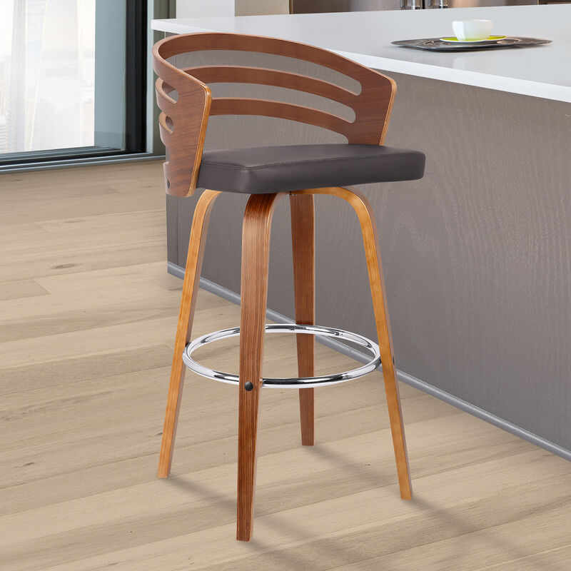 Jayden  Counter Height Swivel Grey Faux Leather and Black Wood Bar Stool