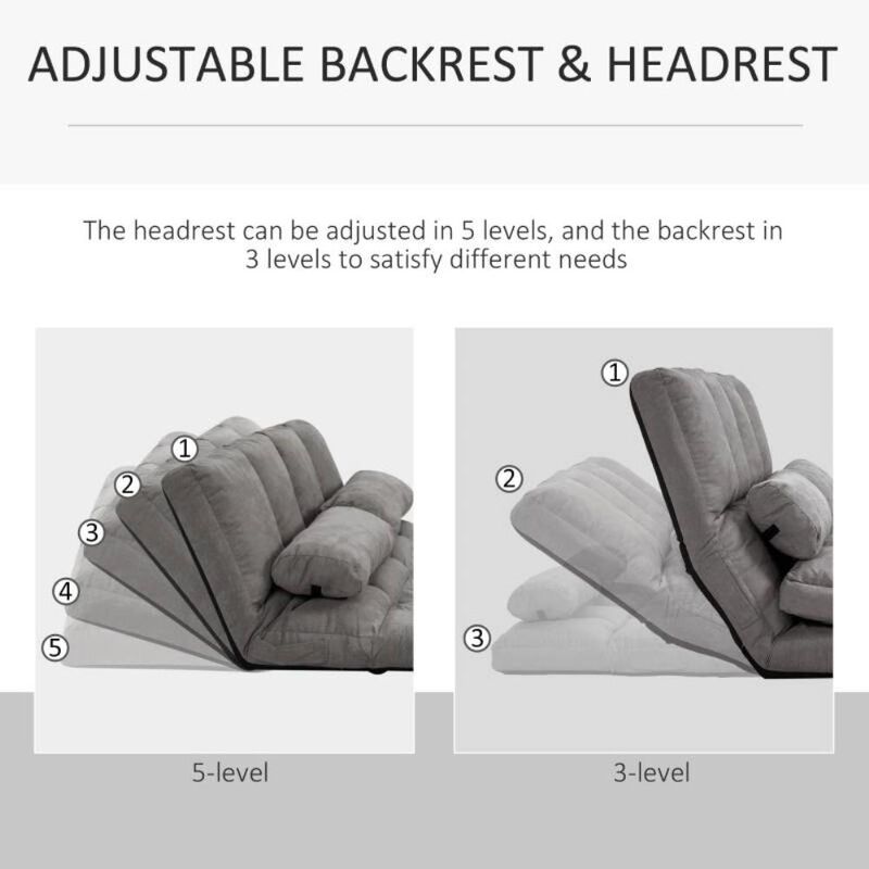 Hivvago Dark Grey Polyester Suede Fabric Floor Sofa Bed Recliner with Adjustable Back