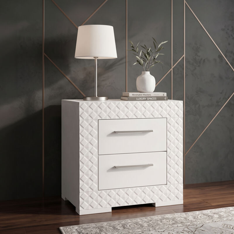 Modern 2 Drawer Nightstand with Quilted Drawer Fronts image number 7