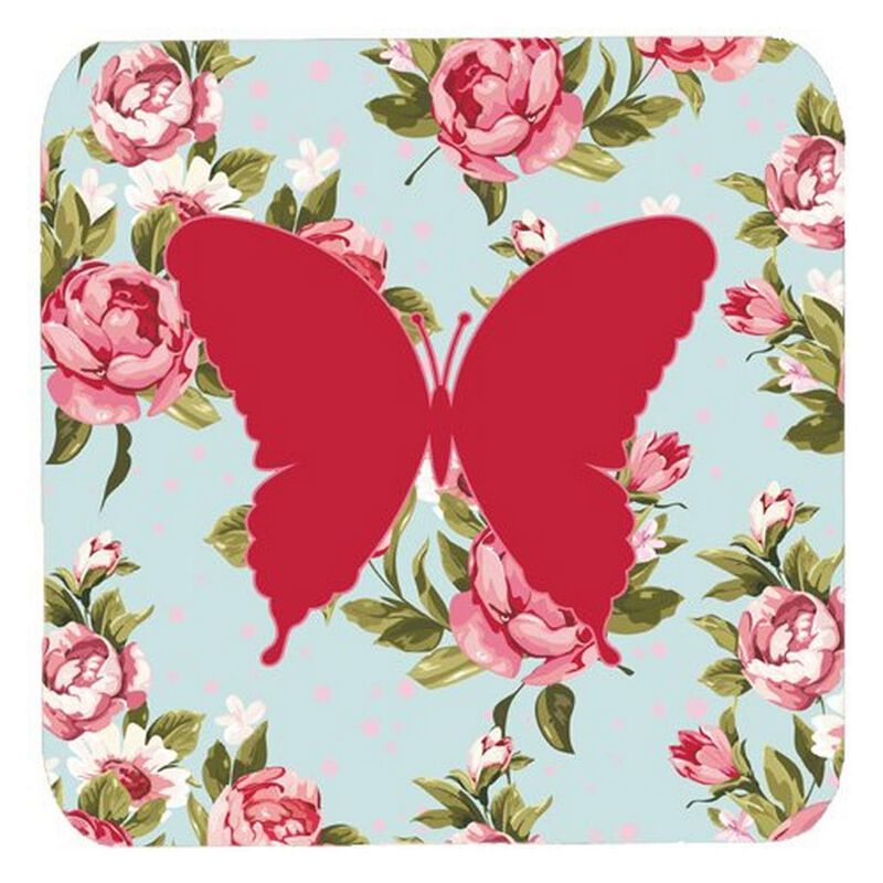 Caroline's Treasures BB1048-RS-BU-FC Butterfly Shabby Chic Blue Roses Foam Coasters (Set of 4), 3.5 H x 3.5 W, Multicolor