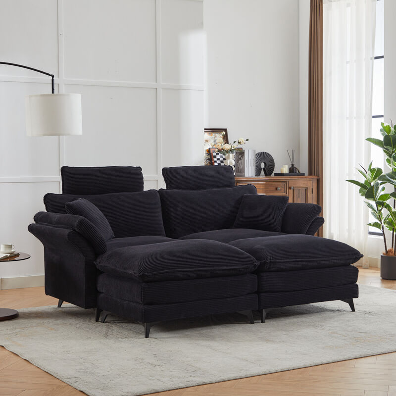 Merax Deep Seat Corduroy Upholstered Sectional Sofa