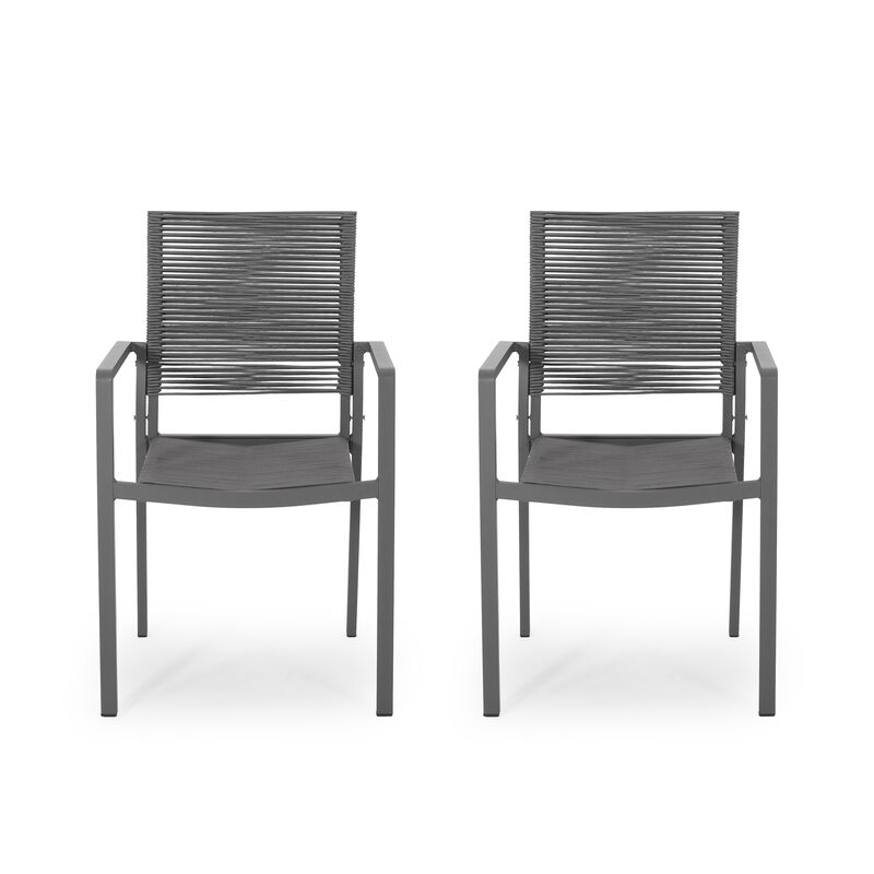 Merax 2 PCS Outdoor Modern Aluminum Dining Chairs with Rope Seat