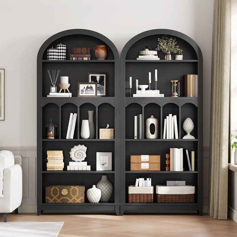 Arched 5 Tier Bookshelf with Storage, Decorative Open Shelf Bookcase-Black image number 4
