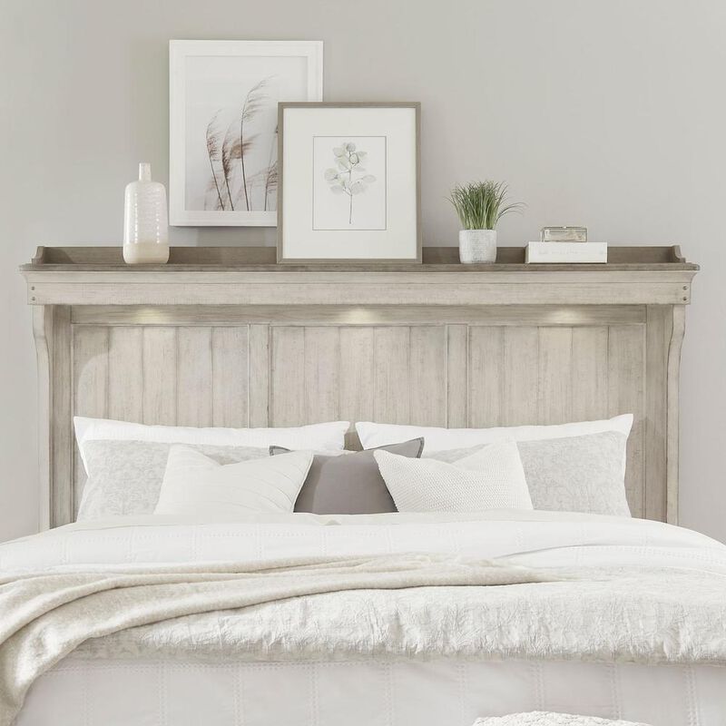 Liberty Furniture Ivy Hollow King Mantle Storage Bed in Weathered Linen Finish w/ Dusty Taupe Tops image number 2