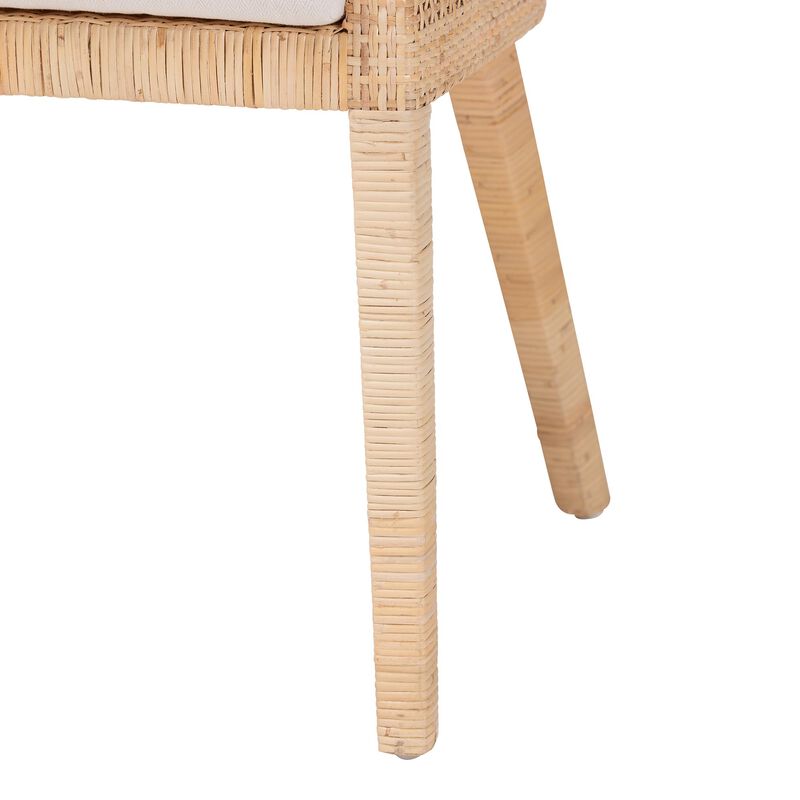 bali & pari Beata Natural Rattan Dining Chair - Handcrafted Wingback Accent Chair with Woven Detailing and Removable Cushion, Coastal Boho Seating for Kitchen or Dining Room