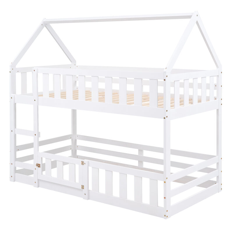 Merax Twin over Twin House Bunk Bed with Fence and Door image number 0