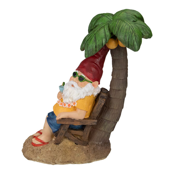 12.25" Tropical Gnome with Palm Tree Outdoor Garden Statue