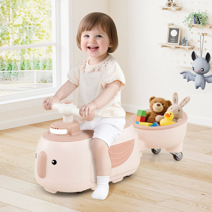 Electric Toddler Ride On Vehicle with Trailer LED Lights and Music