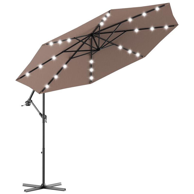 10 Feet Patio Hanging Solar LED Umbrella Sun Shade with Cross Base