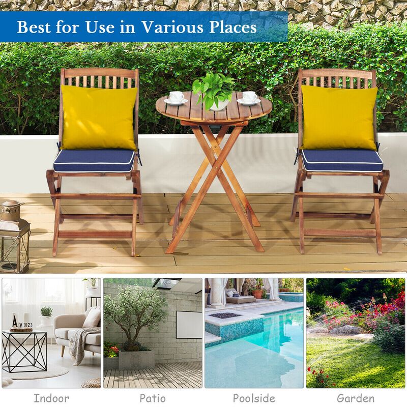 3 Pieces Patio Folding Bistro Set with Padded Cushion and Round Coffee Table image number 4