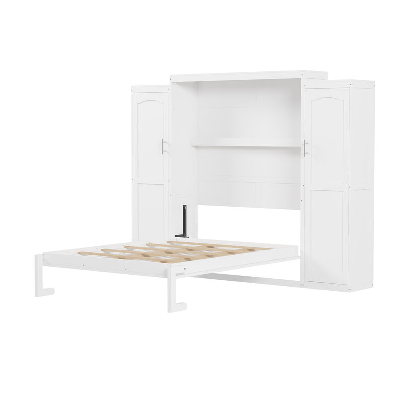 Merax Murphy Bed with 2 Wardrobe and Storage Shelf