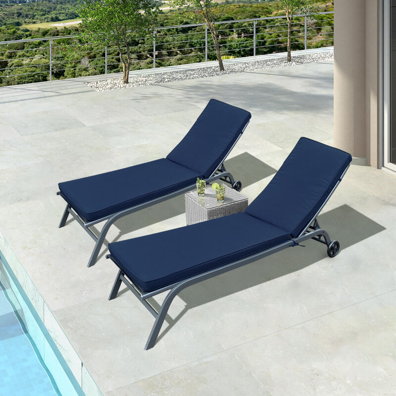 2 PCS Set Outdoor Lounge Chair Cushion Replacement Patio Furniture Seat Cushion Chaise Lounge Cushion-Navy Blue