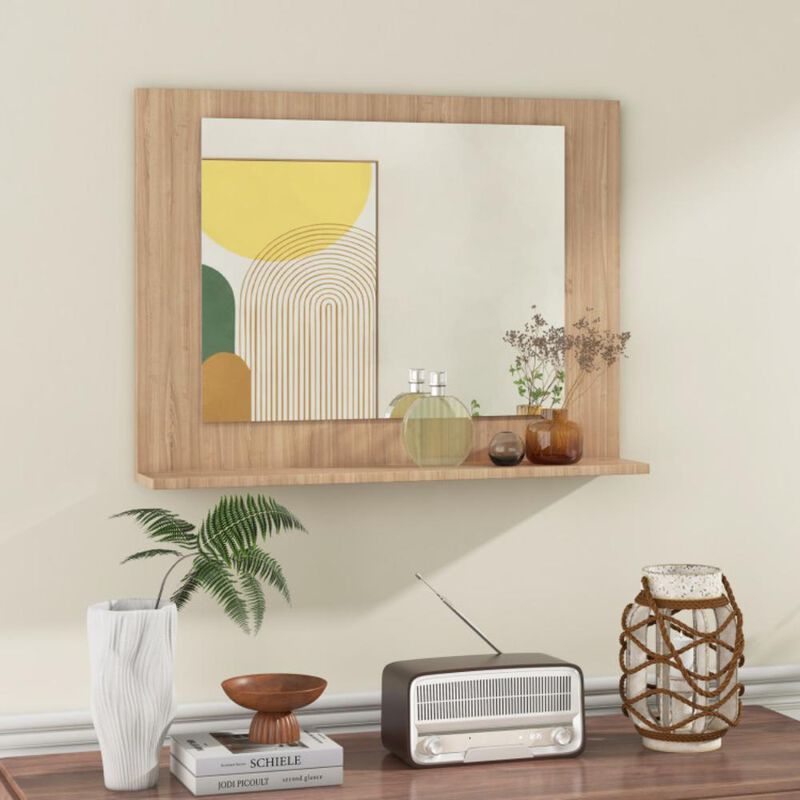 Hivvago Rectangle Bathroom Mirror with Shelf and Wood Frame