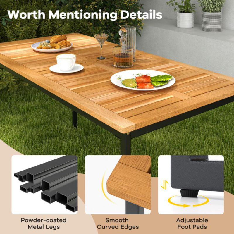 Hivvago 6 Pieces Outdoor Acacia Wood Dining Set with Bench and 2 Inches Umbrella Hole