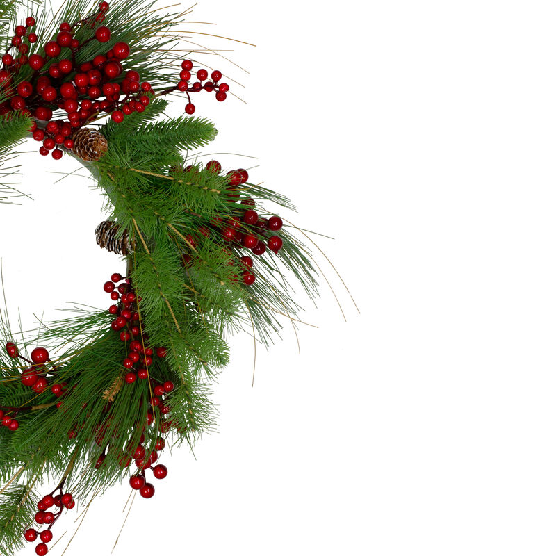 24-Inch Mixed Pine and Red Berry Artificial Christmas Wreath - Unlit