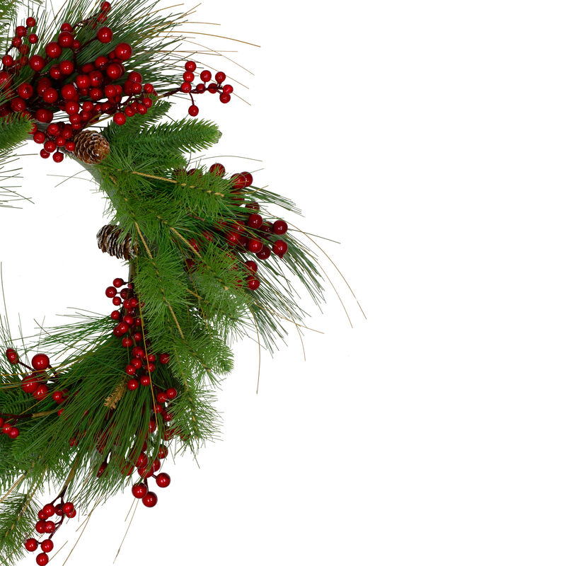 24-Inch Mixed Pine and Red Berry Artificial Christmas Wreath - Unlit image number 2