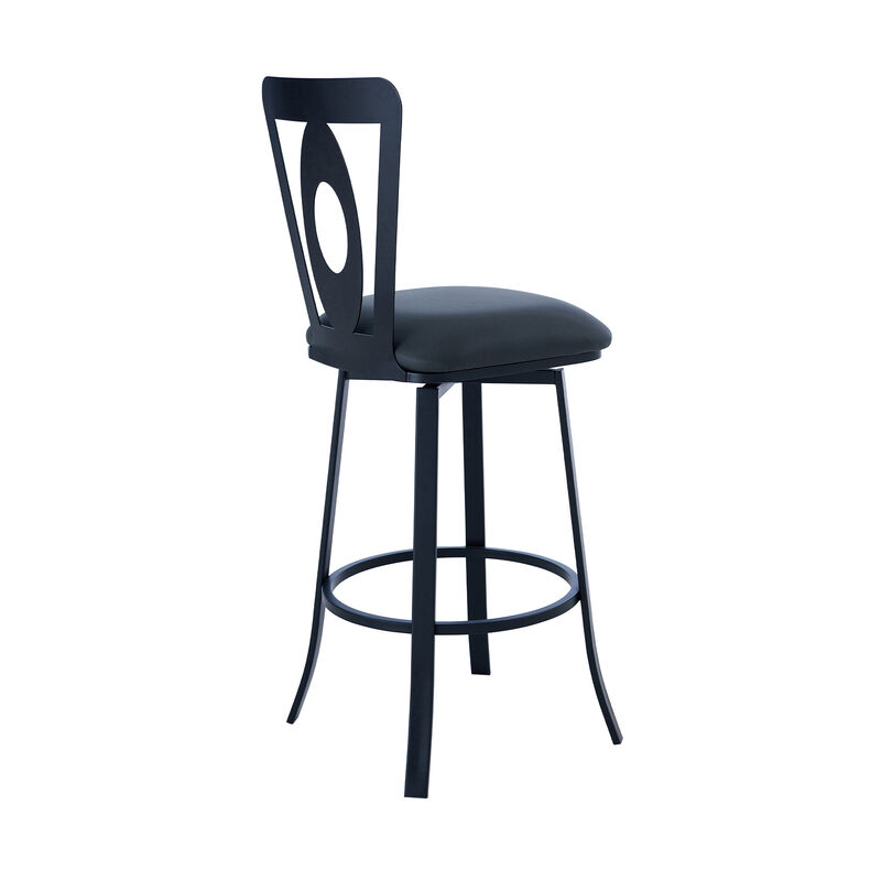 HomeRoots 30" Gray And Black Faux Leather And Fabric And Iron Bar Height Swivel Bar Chair image number 2