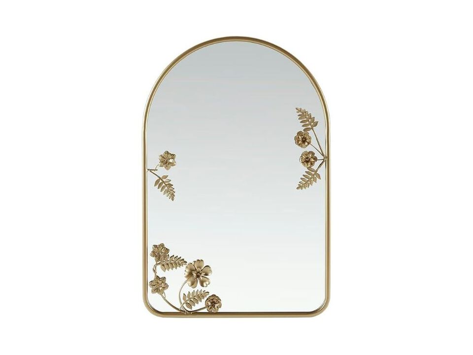 29.75" Arched Gold Floral Wall Mirror – Elegant Metal Frame Accent