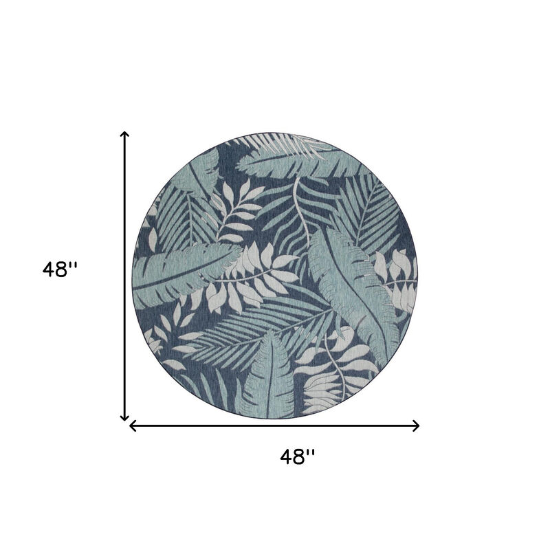 HomeRoots 4' Navy Blue Round Floral Indoor Outdoor Area Rug image number 6