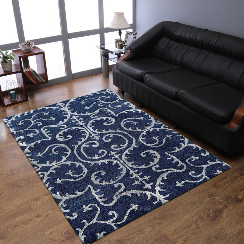 Rugsotic Carpets Hand Knotted Silk 7'x10' Area Rug Contemporary Blue Light Blue NS3313