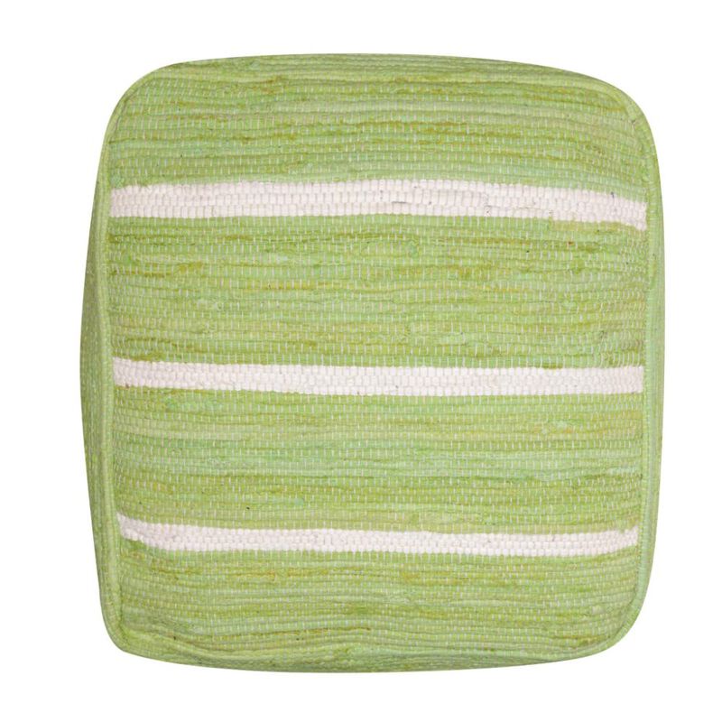 Hivvago 18 Inch Green And White Cotton Cube Striped Pouf Ottoman