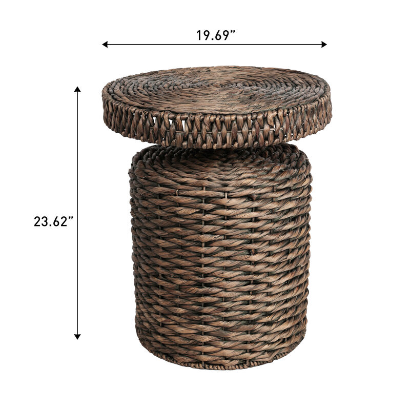 Marisol Coastal Bohemian Handwoven Water Hyacinth Round Accent Side Table image number 3